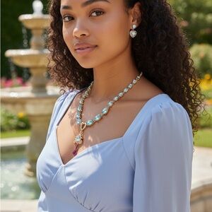 Disney Cinderella Gold and white Heart Carriage Necklace Matching Earrings NWT